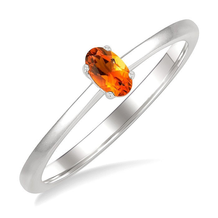 5X3 MM Oval Shape Citrine Semi-Precious Solitaire Ring in 10K White Gold