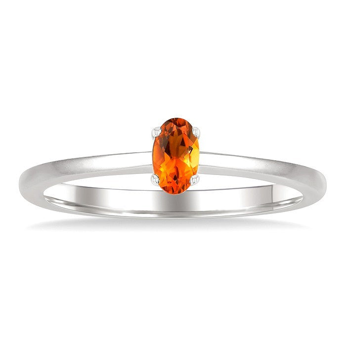 5X3 MM Oval Shape Citrine Semi-Precious Solitaire Ring in 10K White Gold