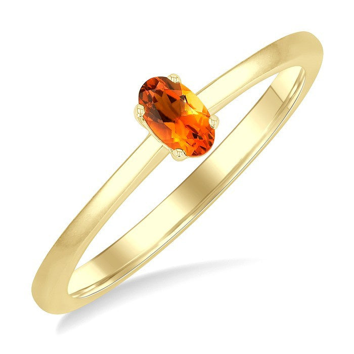 5X3 MM Oval Shape Citrine Semi-Precious Solitaire Ring in 10K Yellow Gold