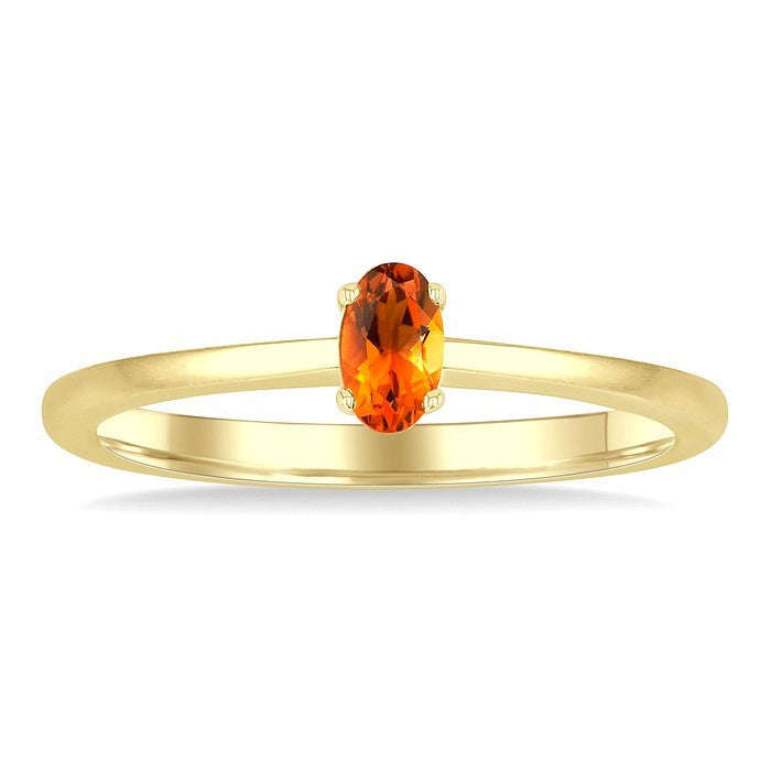 5X3 MM Oval Shape Citrine Semi-Precious Solitaire Ring in 10K Yellow Gold
