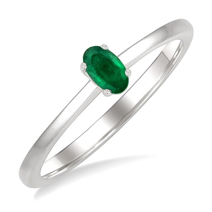 5X3 MM Oval Shape Emerald Precious Solitaire Ring in 10K White Gold