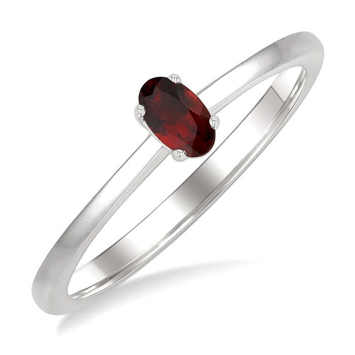 5X3 MM Oval Shape Garnet Semi-Precious Solitaire Ring in 10K White Gold