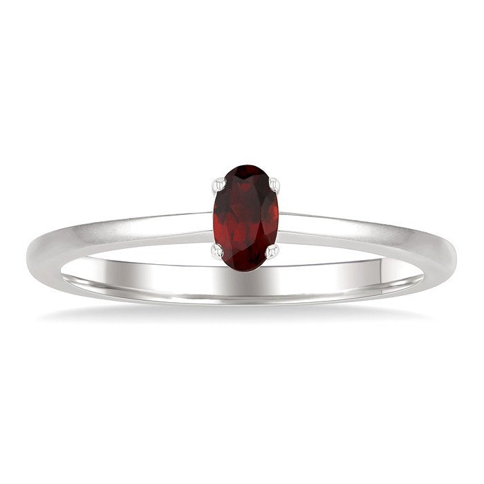 5X3 MM Oval Shape Garnet Semi-Precious Solitaire Ring in 10K White Gold
