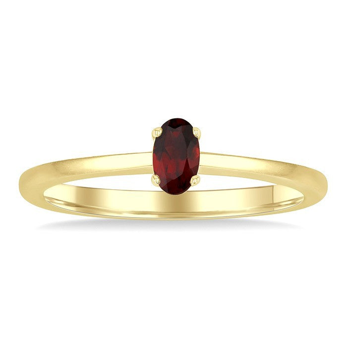5X3 MM Oval Shape Garnet Semi-Precious Solitaire Ring in 10K Yellow Gold
