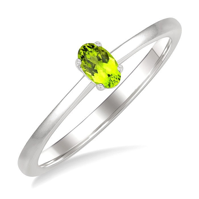 5X3 MM Oval Shape Peridot Semi-Precious Solitaire Ring in 10K White Gold