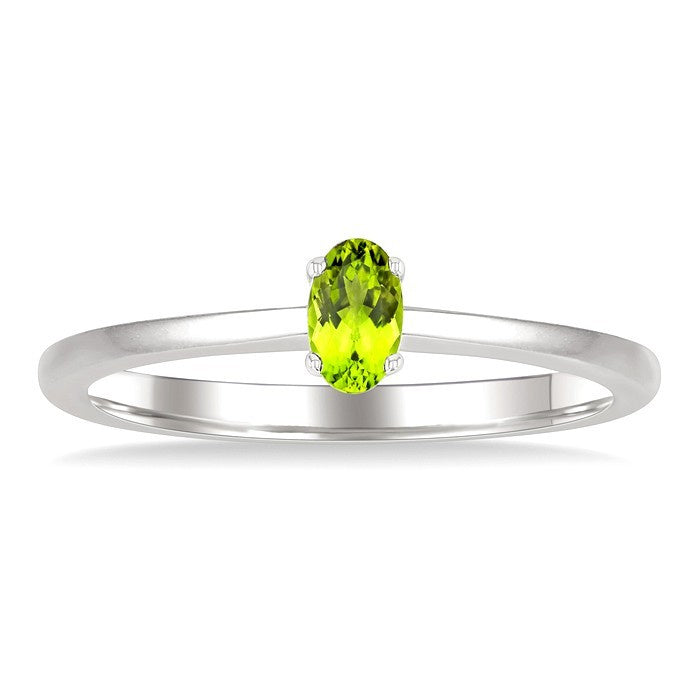 5X3 MM Oval Shape Peridot Semi-Precious Solitaire Ring in 10K White Gold