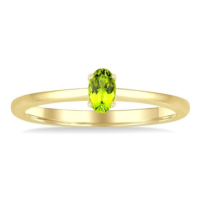 5X3 MM Oval Shape Peridot Semi-Precious Solitaire Ring in 10K Yellow Gold