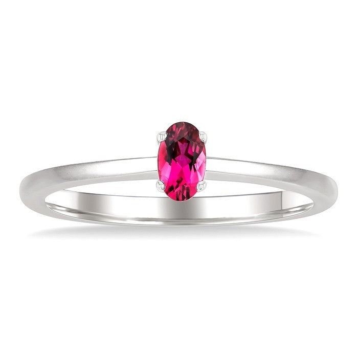 5X3 MM Oval Shape Pink Tourmaline Semi-Precious Solitaire Ring in 10K White Gold