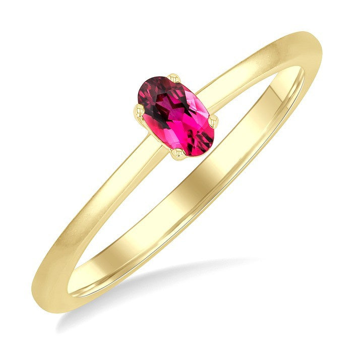 5X3 MM Oval Shape Pink Tourmaline Semi-Precious Solitaire Ring in 10K Yellow Gold