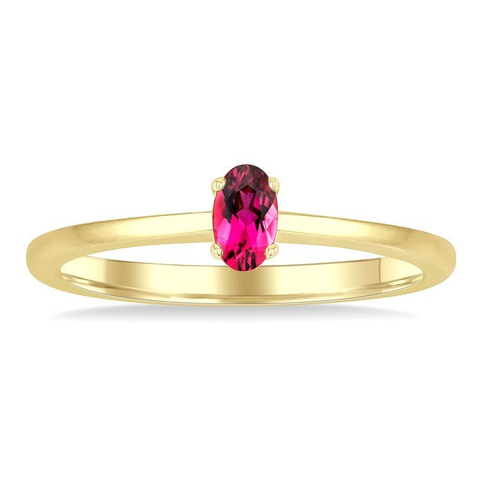 5X3 MM Oval Shape Pink Tourmaline Semi-Precious Solitaire Ring in 10K Yellow Gold