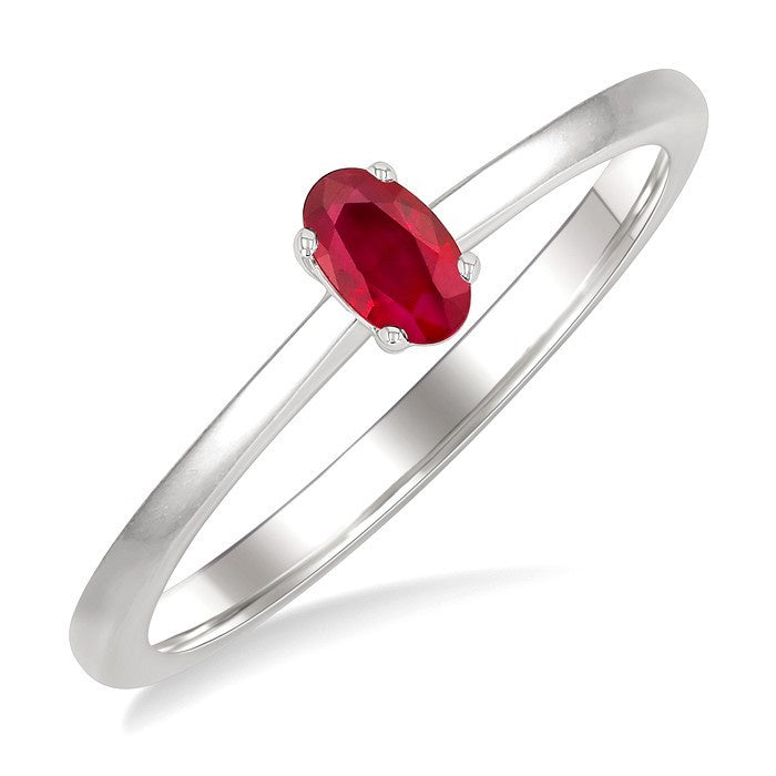 5X3 MM Oval Shape Ruby Precious Solitaire Ring in 10K White Gold