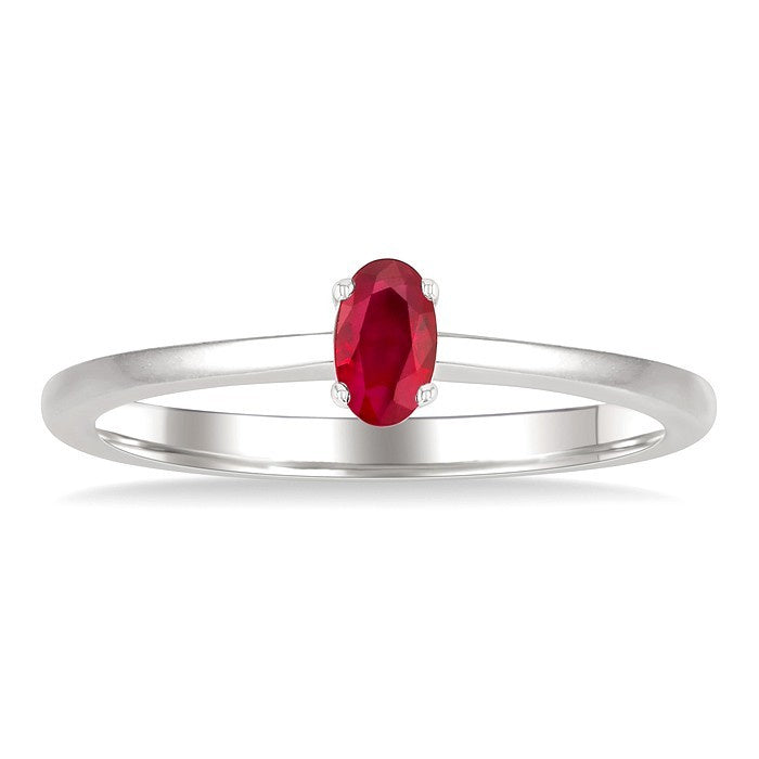 5X3 MM Oval Shape Ruby Precious Solitaire Ring in 10K White Gold
