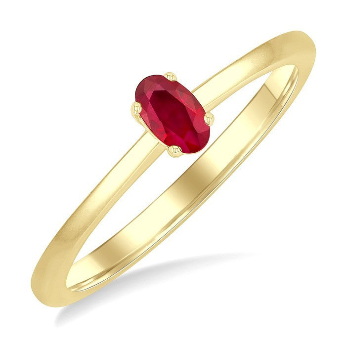5X3 MM Oval Shape Ruby Precious Solitaire Ring in 10K Yellow Gold
