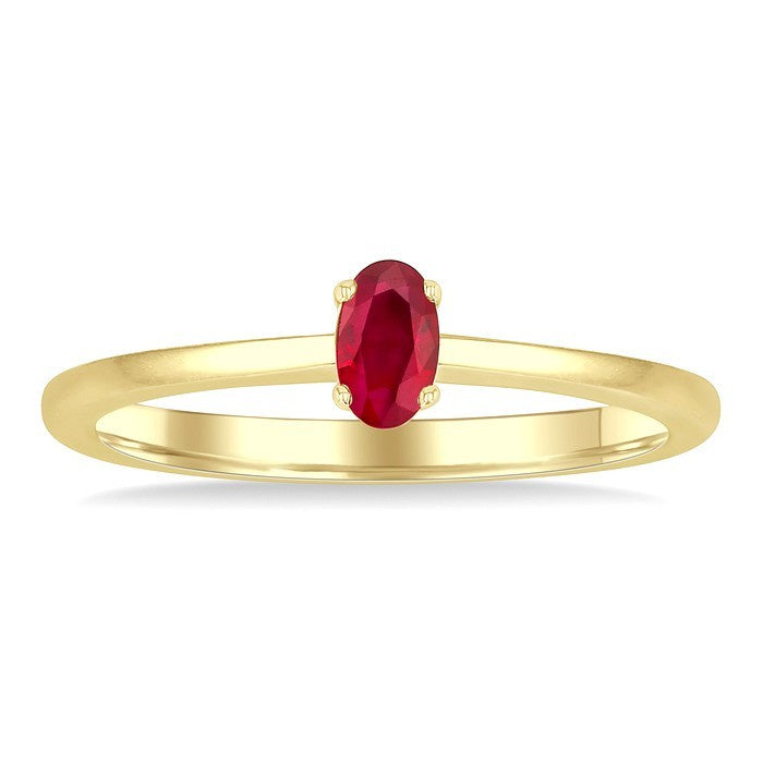 5X3 MM Oval Shape Ruby Precious Solitaire Ring in 10K Yellow Gold