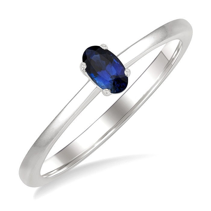 5X3 MM Oval Shape Sapphire Precious Solitaire Ring in 10K White Gold