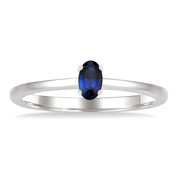5X3 MM Oval Shape Sapphire Precious Solitaire Ring in 10K White Gold