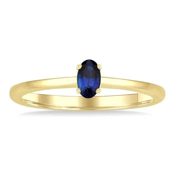 5X3 MM Oval Shape Sapphire Precious Solitaire Ring in 10K Yellow Gold