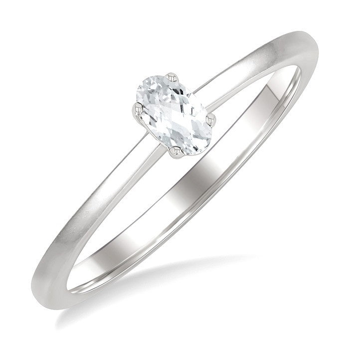 5X3 MM Oval Shape White Topaz Semi-Precious Solitaire Ring in 10K White Gold