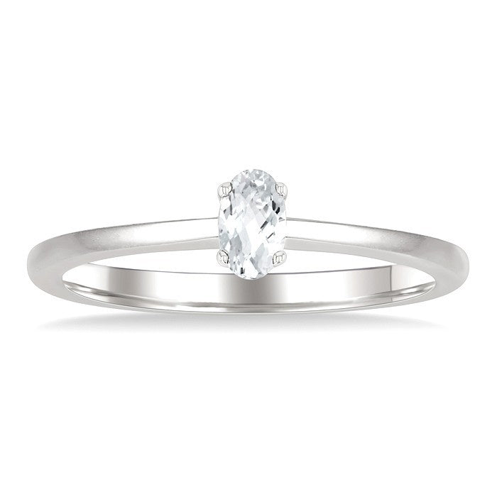 5X3 MM Oval Shape White Topaz Semi-Precious Solitaire Ring in 10K White Gold