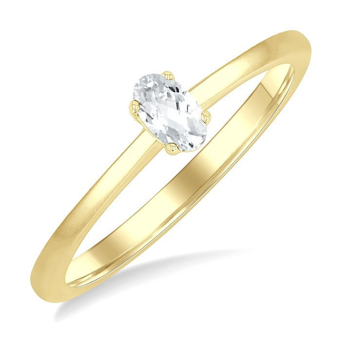 5X3 MM Oval Shape White Topaz Semi-Precious Solitaire Ring in 10K Yellow Gold