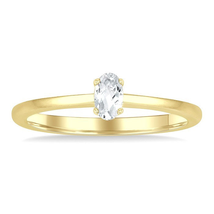 5X3 MM Oval Shape White Topaz Semi-Precious Solitaire Ring in 10K Yellow Gold