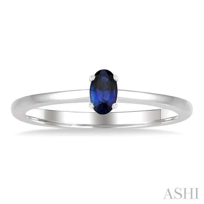 5x3 MM Oval Shape Sapphire Precious Solitaire Ring in 14K White Gold