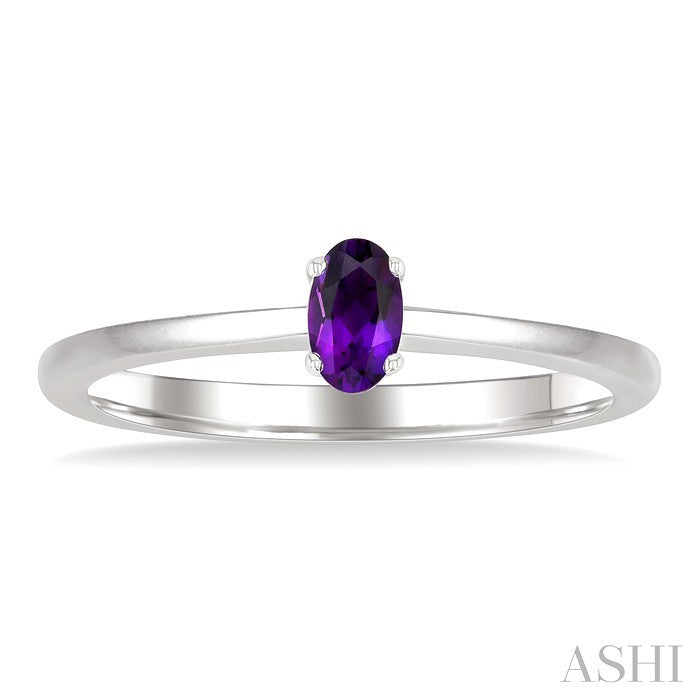 5X3 MM Oval Shape Amethyst Semi-Precious Solitaire Ring in 10K White Gold