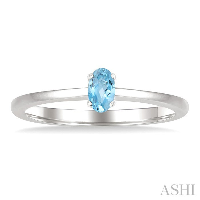 5X3 MM Oval Shape Aquamarine Semi-Precious Solitaire Ring in 10K White Gold