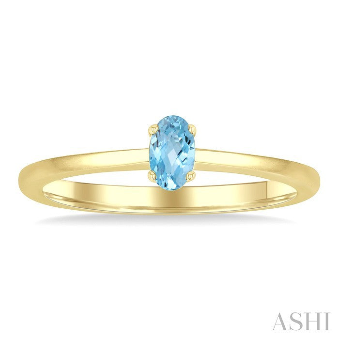 5X3 MM Oval Shape Aquamarine Semi-Precious Solitaire Ring in 10K Yellow Gold