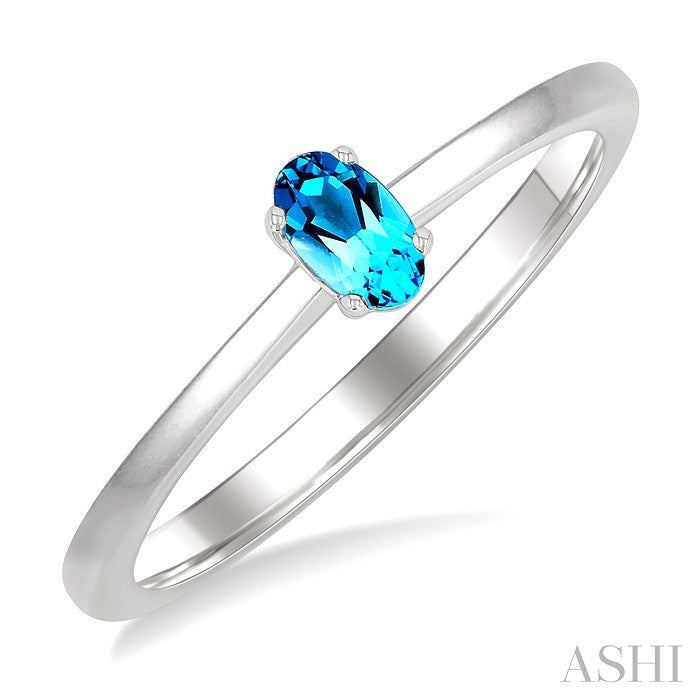5X3 MM Oval Shape Blue Topaz Semi-Precious Solitaire Ring in 10K White Gold
