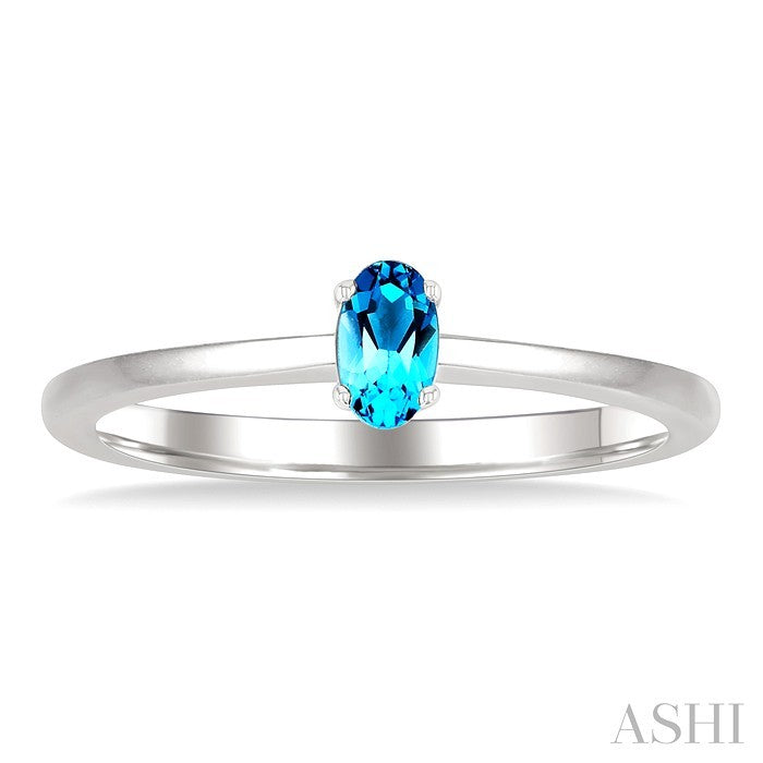 5X3 MM Oval Shape Blue Topaz Semi-Precious Solitaire Ring in 10K White Gold