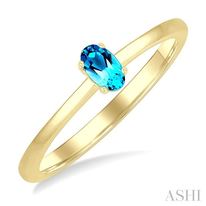 5X3 MM Oval Shape Blue Topaz Semi-Precious Solitaire Ring in 10K Yellow Gold