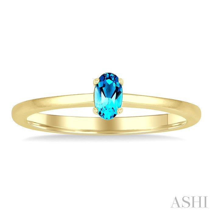 5X3 MM Oval Shape Blue Topaz Semi-Precious Solitaire Ring in 10K Yellow Gold