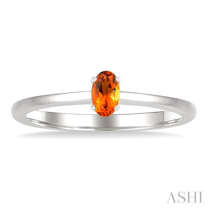 5X3 MM Oval Shape Citrine Semi-Precious Solitaire Ring in 10K White Gold