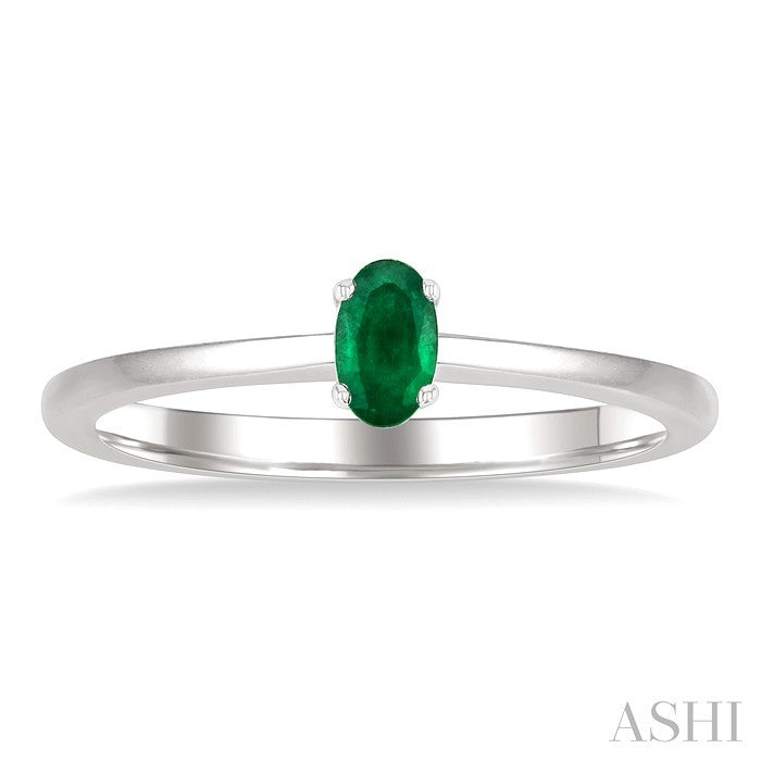 5X3 MM Oval Shape Emerald Precious Solitaire Ring in 10K White Gold