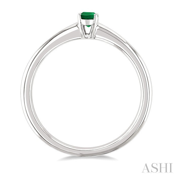 5X3 MM Oval Shape Emerald Precious Solitaire Ring in 10K White Gold