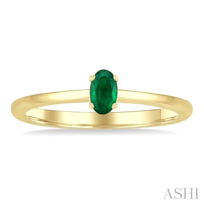 5X3 MM Oval Shape Emerald Precious Solitaire Ring in 10K Yellow Gold