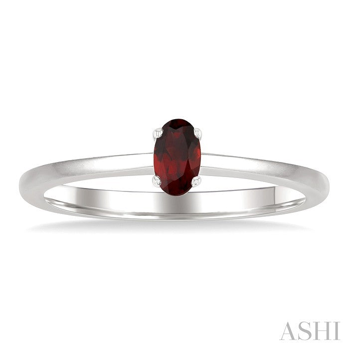 5X3 MM Oval Shape Garnet Semi-Precious Solitaire Ring in 10K White Gold
