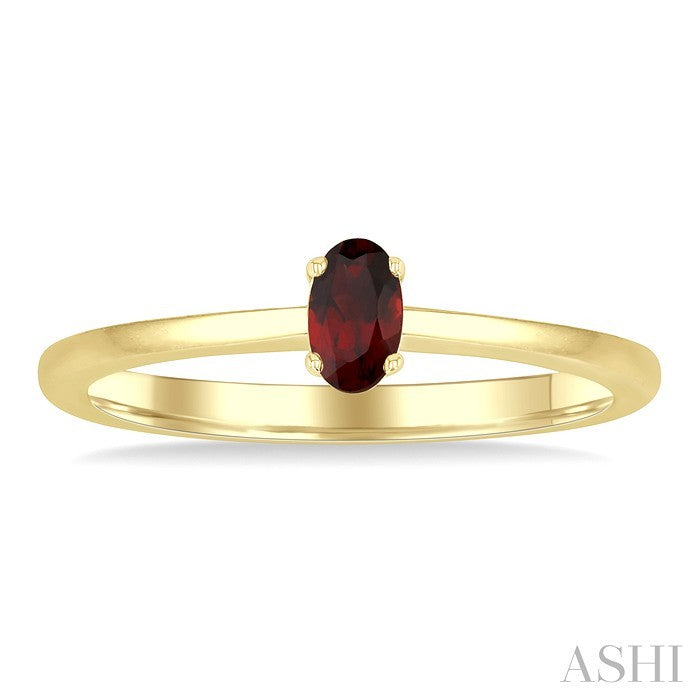 5X3 MM Oval Shape Garnet Semi-Precious Solitaire Ring in 10K Yellow Gold