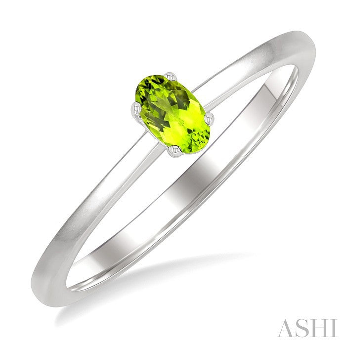5X3 MM Oval Shape Peridot Semi-Precious Solitaire Ring in 10K White Gold