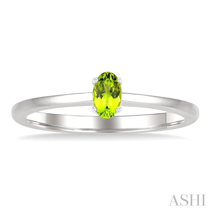 5X3 MM Oval Shape Peridot Semi-Precious Solitaire Ring in 10K White Gold