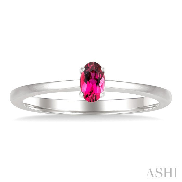 5X3 MM Oval Shape Pink Tourmaline Semi-Precious Solitaire Ring in 10K White Gold