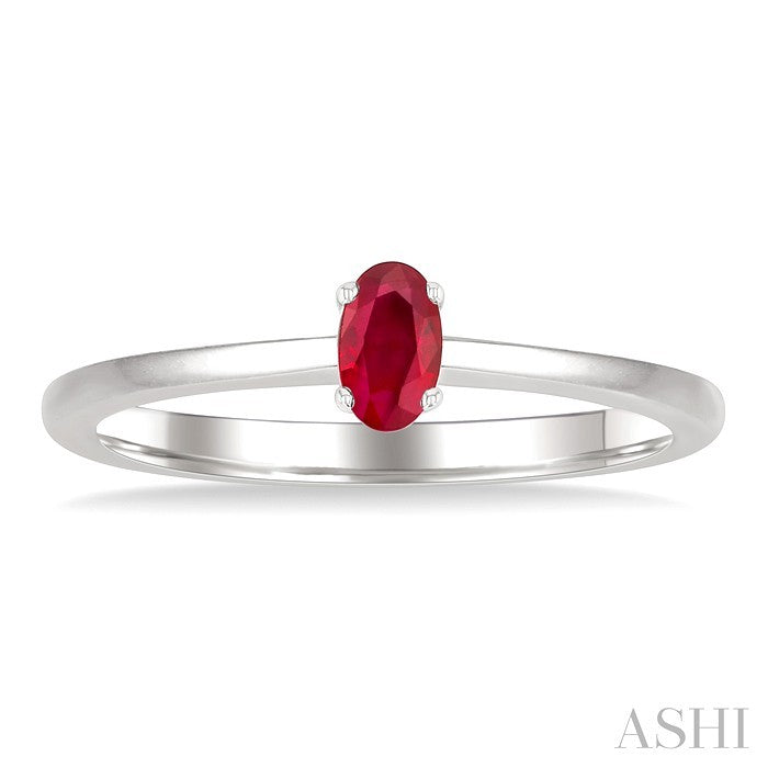 5X3 MM Oval Shape Ruby Precious Solitaire Ring in 10K White Gold