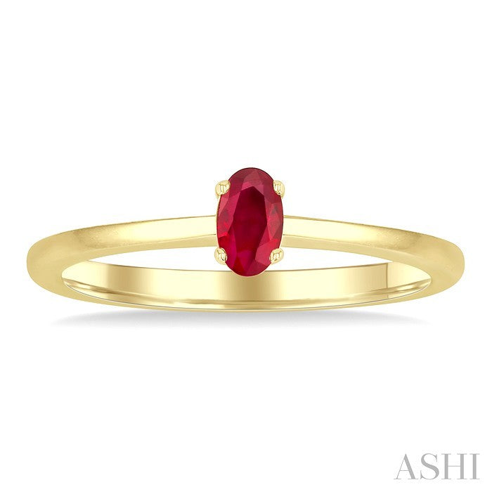 5X3 MM Oval Shape Ruby Precious Solitaire Ring in 10K Yellow Gold