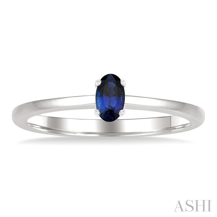 5X3 MM Oval Shape Sapphire Precious Solitaire Ring in 10K White Gold