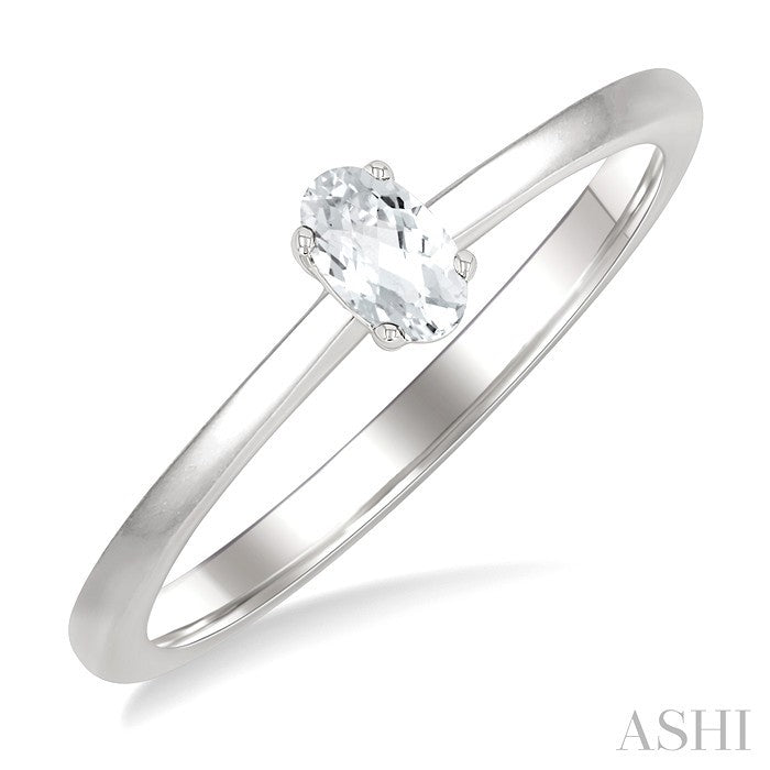 5X3 MM Oval Shape White Topaz Semi-Precious Solitaire Ring in 10K White Gold