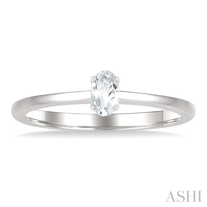 5X3 MM Oval Shape White Topaz Semi-Precious Solitaire Ring in 10K White Gold