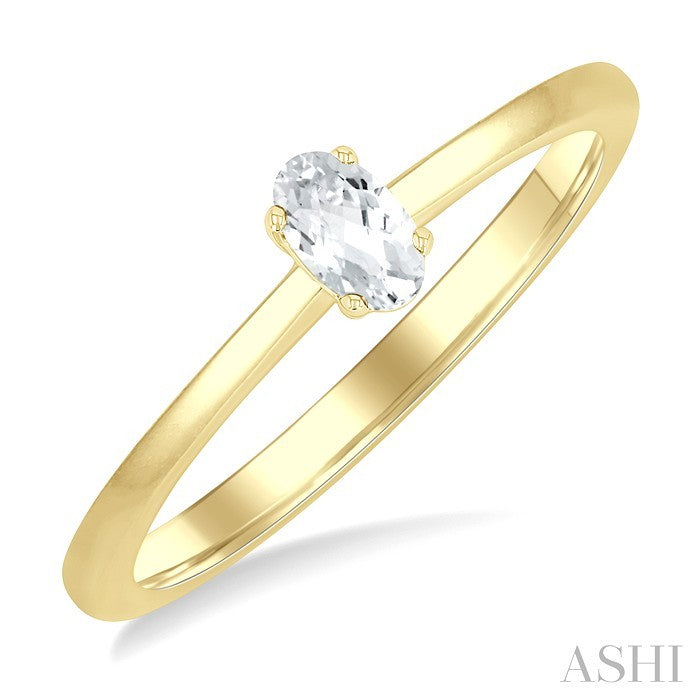 5X3 MM Oval Shape White Topaz Semi-Precious Solitaire Ring in 10K Yellow Gold