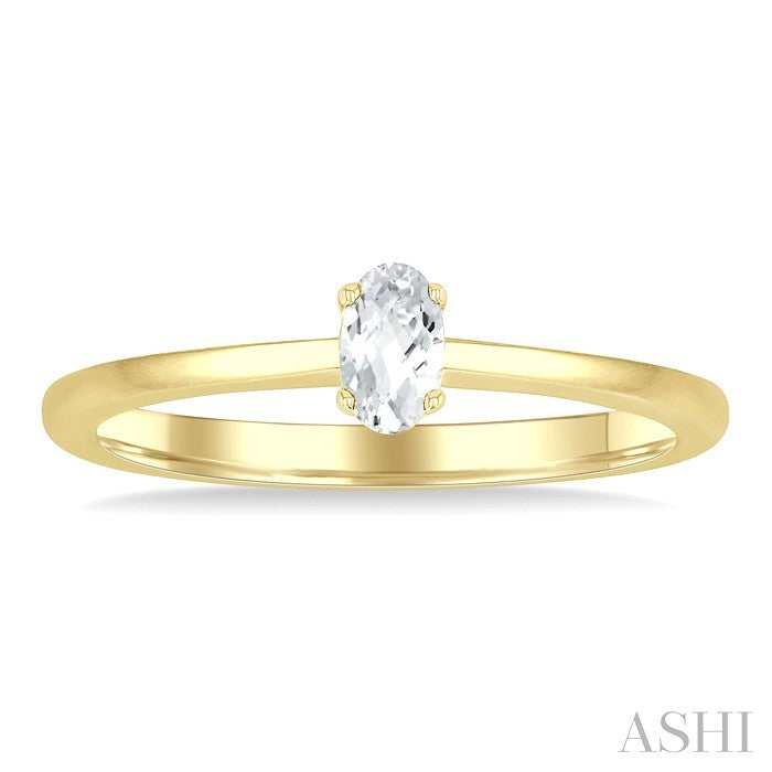 5X3 MM Oval Shape White Topaz Semi-Precious Solitaire Ring in 10K Yellow Gold