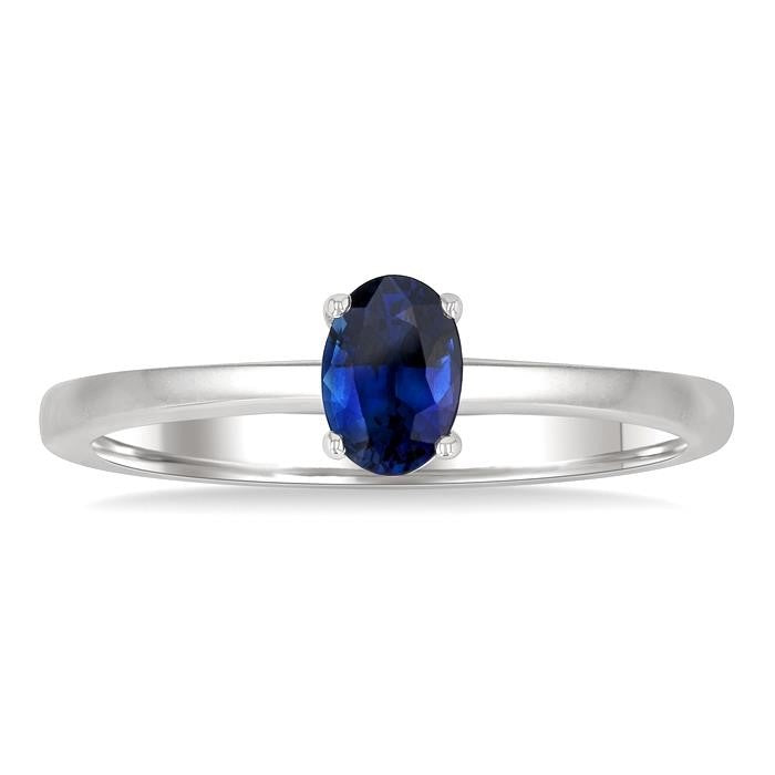 6x4 MM Oval Shape Sapphire Precious Solitaire Ring in 14K White Gold